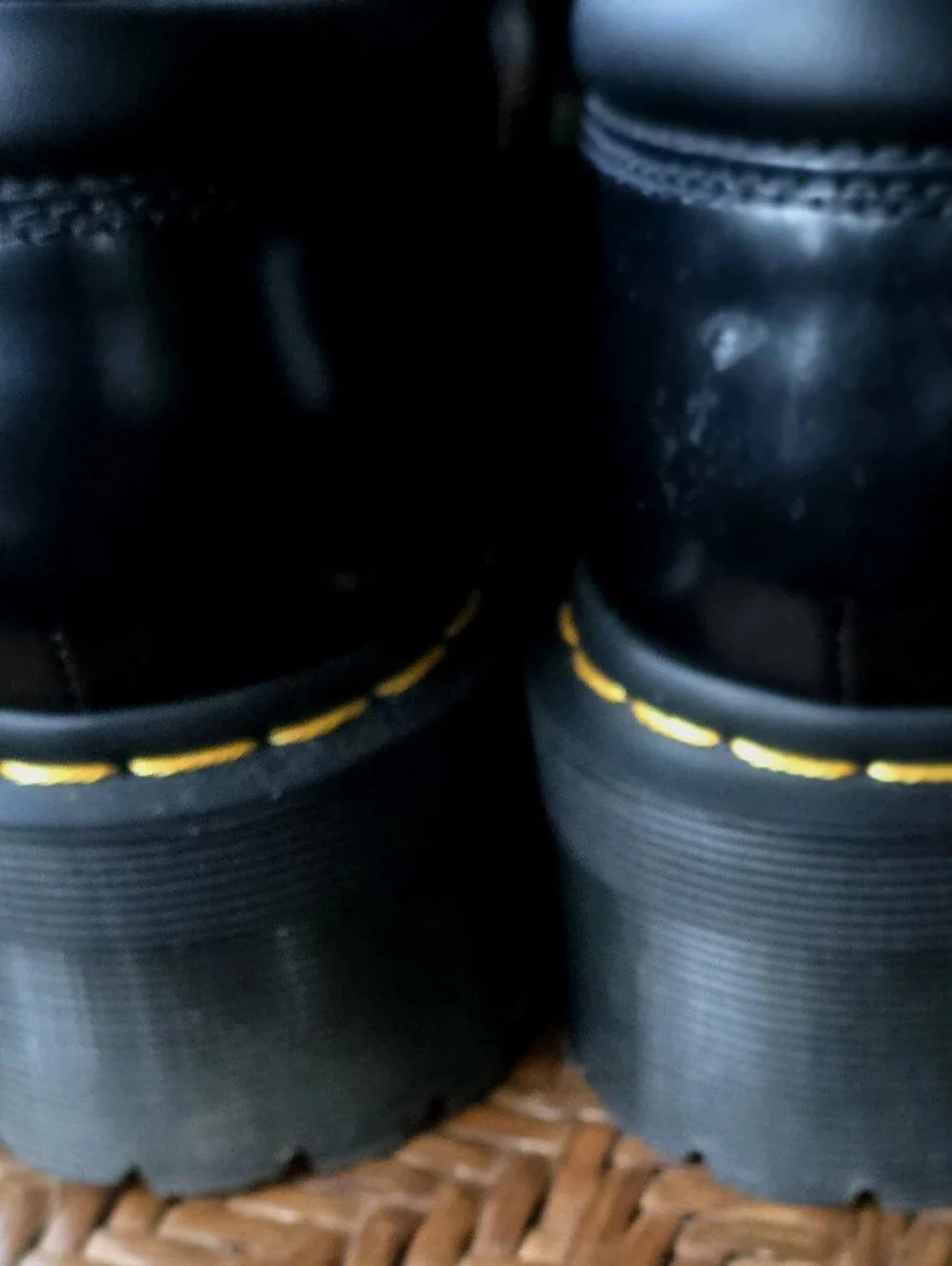 Dr. Martens Black Leather Oxford with Yellow Welt Stitching